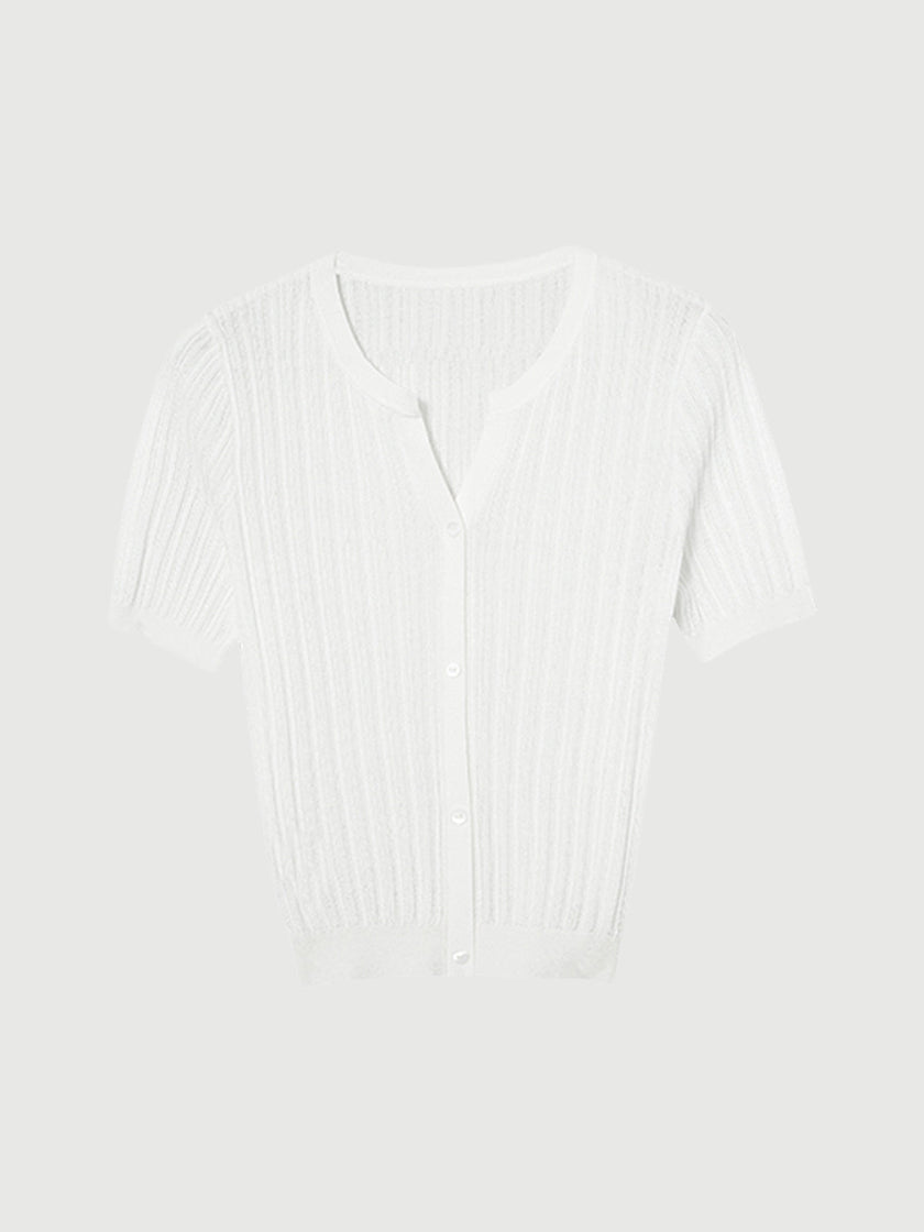 Women's White V Neck Short Sleeves Knit T-Shirt