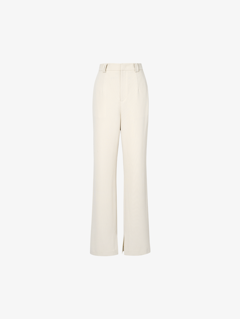 Women's Beige Straight Fit Slit Design Trousers