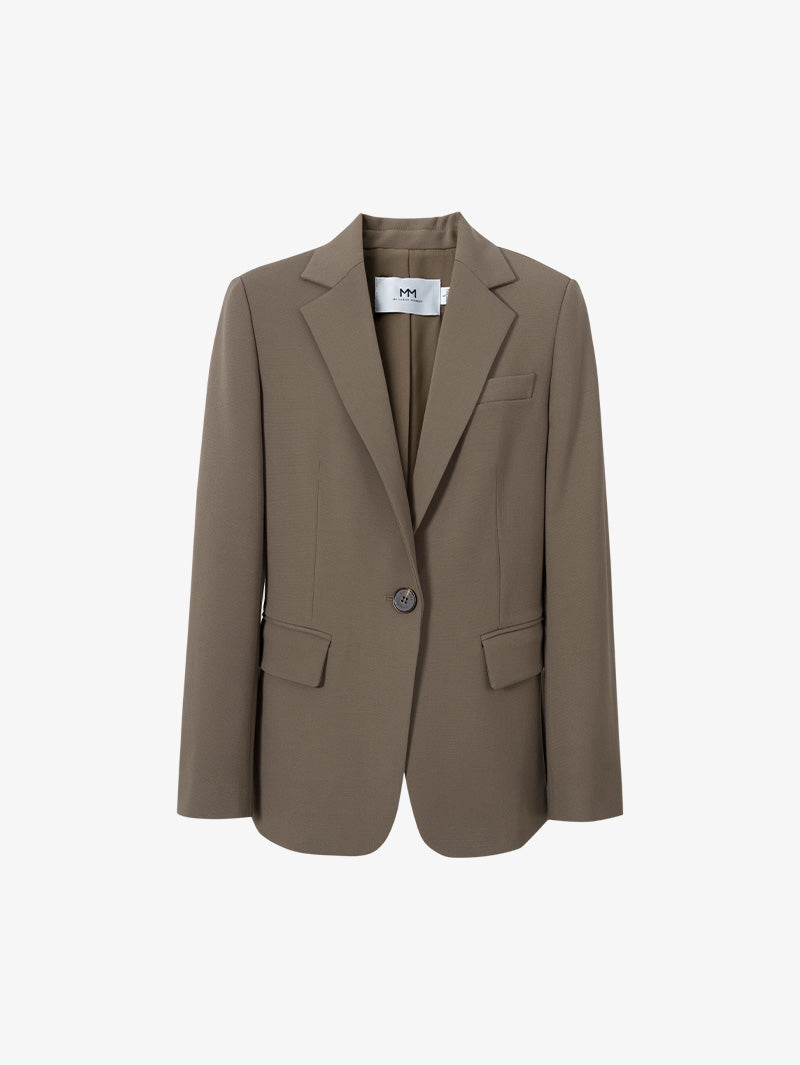 Women's Brown Notch Lapel Long Sleeves Blazer Jacket