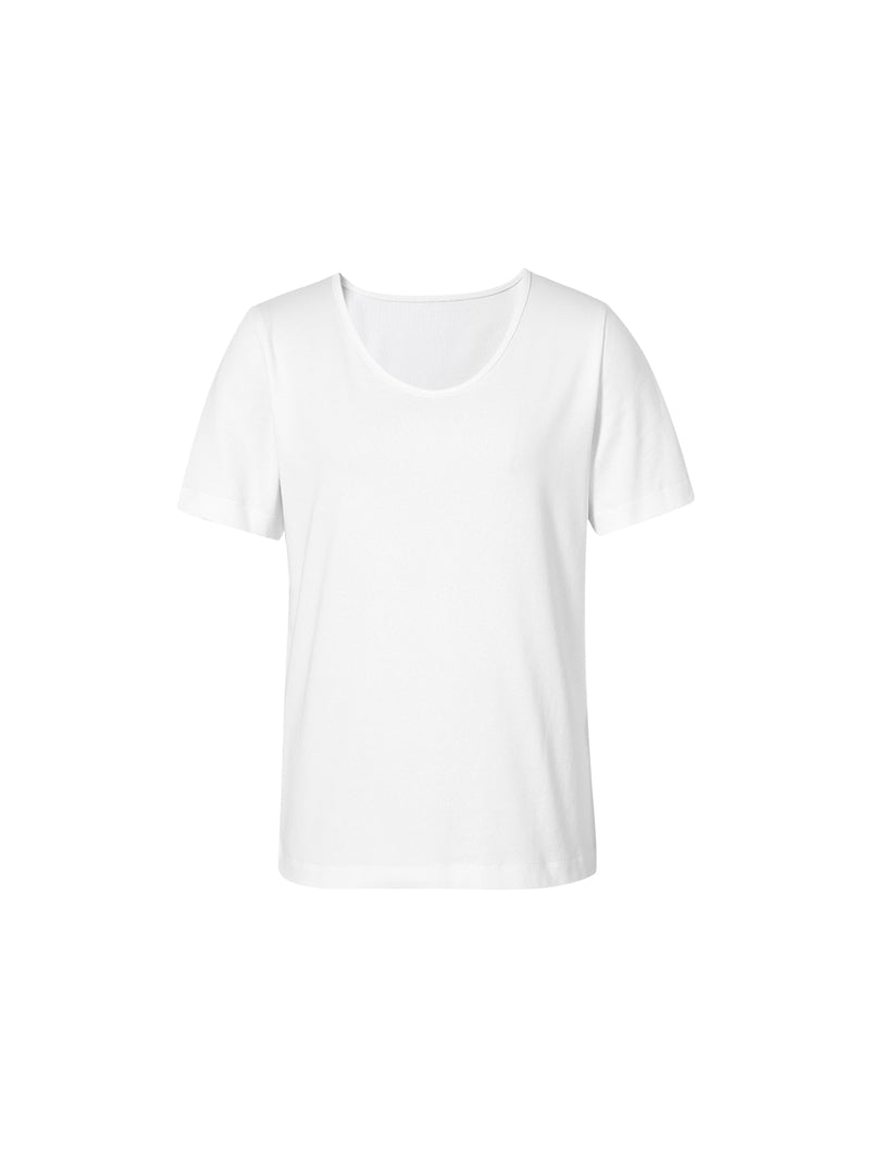 Women's White Round Neck Short Sleeves Summer T-Shirt