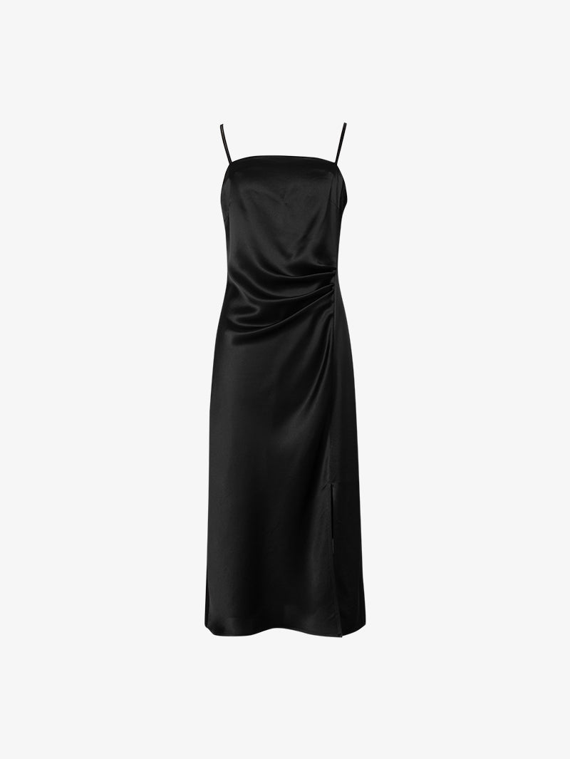 Women's Black Spaghetti Strap Breathable Acetate Slip Dress
