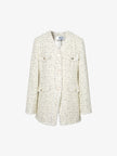 Women's White V Neck Woolen Tweed Coat Jacket