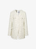 Women's White V Neck Woolen Tweed Coat Jacket