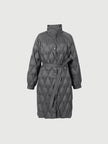 Women's Gray Warm Goose Puffer Long Hooded Jacket with Belt