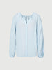 Women's Light Blue Pleat V Neck Long Sleeve Silk Shirt