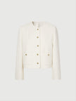 Women's White Round Neck Woolen Tweed Short Coat Jacket