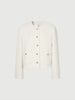 Women's White Round Neck Woolen Tweed Short Coat Jacket