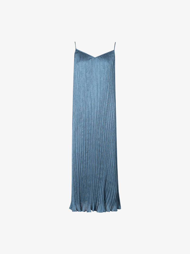 Pleated aqua blue dress