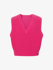 Women's Rose Red V Neck Sleeveless 100% Sheep Wool Knit Top