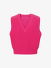 Women's Rose Red V Neck Sleeveless 100% Sheep Wool Knit Top