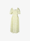Women's Light Green Square Neck Puff Sleeves Texture Comfy Dress