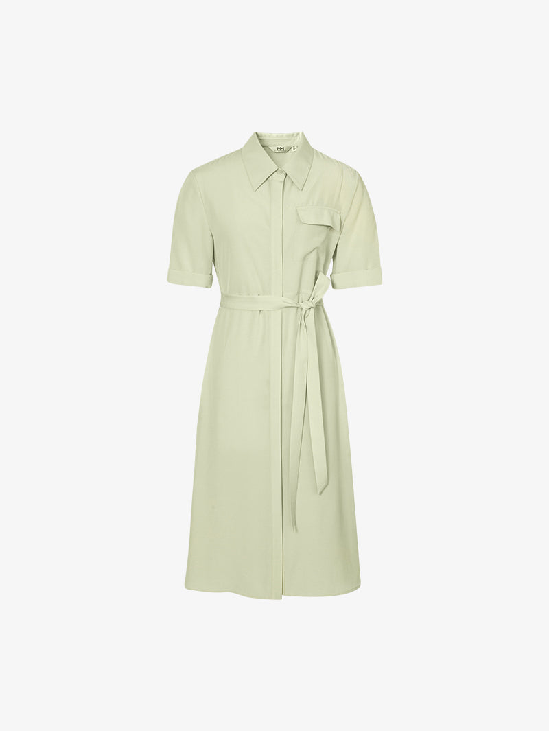 Women's Light Green Stand Collar Short Sleeves Button Down Dress