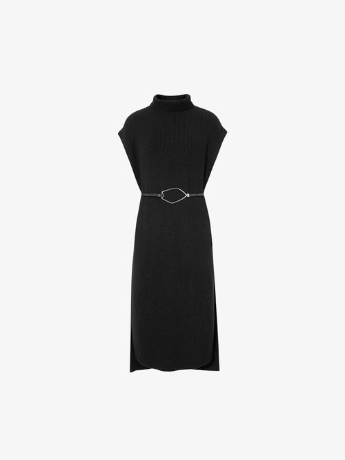 Load image 1 in gallery view. Women's Navy Blue High Neck Knit Wool Sweater Dress