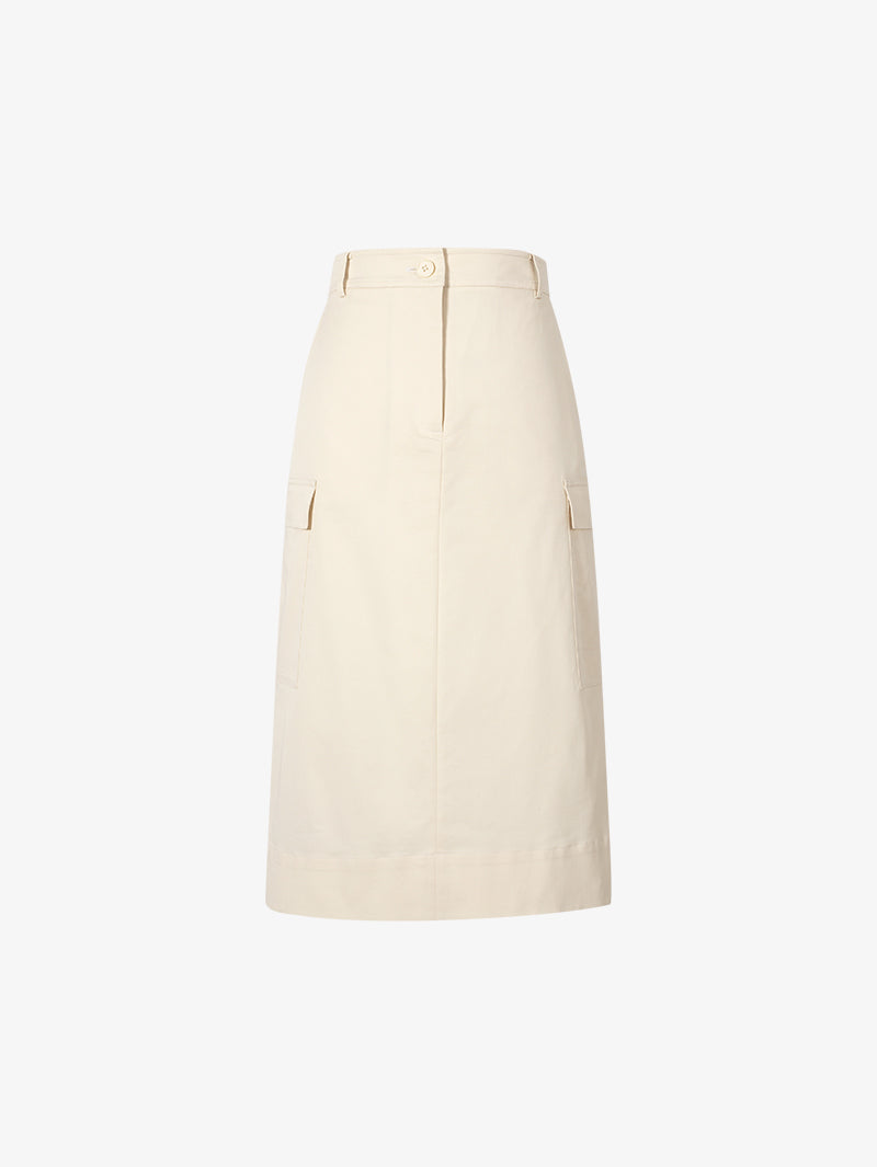 Beige cotton straight skirt