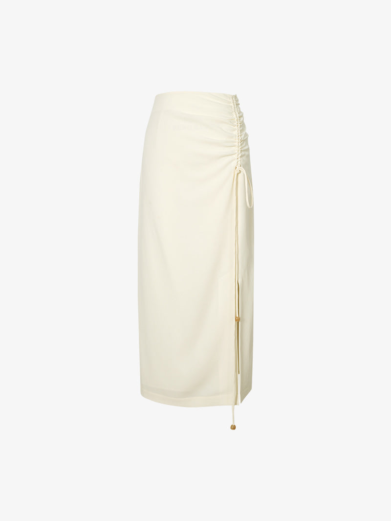 Women's White Acetate Straight Fit High Waist Warp Skirt