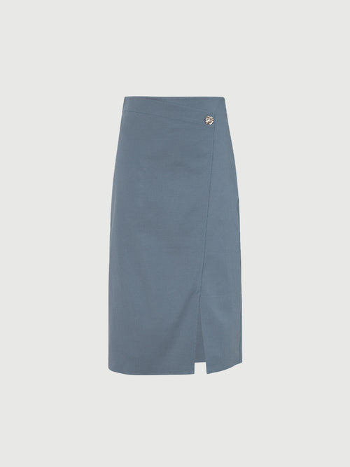 Load image 1 in gallery view. Blue mid-length straight skirt