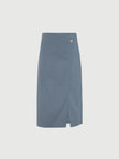 Blue mid-length straight skirt