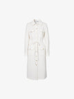 Women's White Wool Classic Collar Long Sleeve Drawstring Wasit Dress