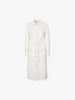 Women's White Wool Classic Collar Long Sleeve Drawstring Wasit Dress