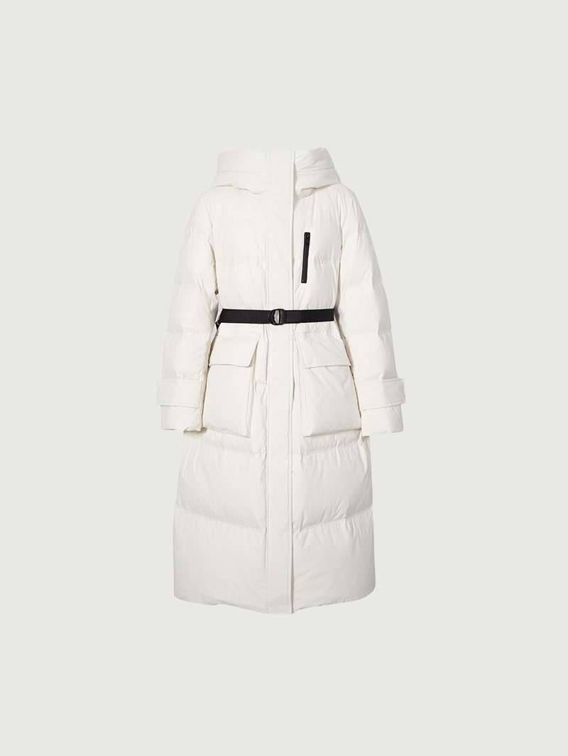Women's White Waterproof Goose Long Puffer Jacket