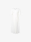 Women's White V Neck Short Sleeve High Wasit Dress 5E4191911