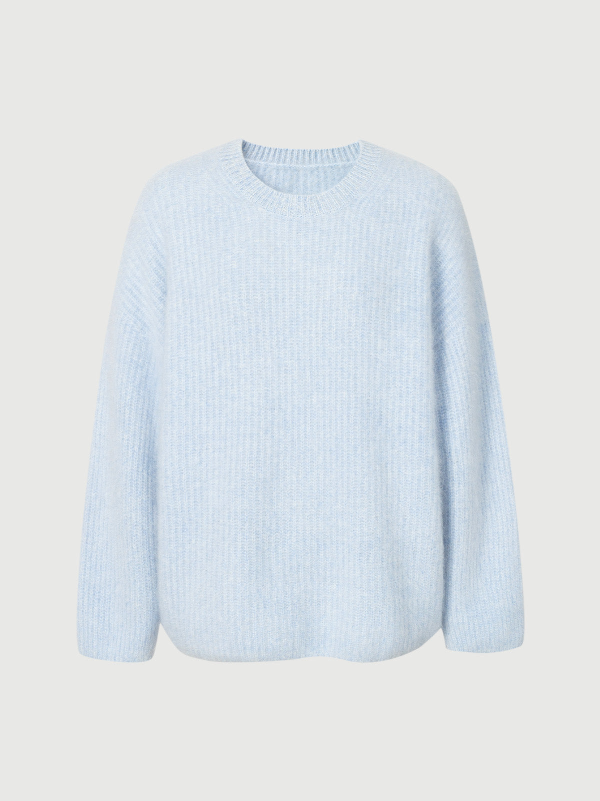 Women's Sky Blue Round Neck Long Sleeves 100% Cashmere Sweater