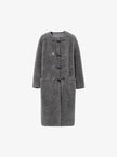 Women's Gray Round Neck Toggle Wool Long Coat