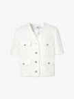 Women's Original White V Neck Texture  Fringes Shoulder Pad Short Jacket