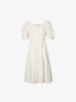 Women's Off-White Square Neck Puff Sleeves Button Down Belted Dress