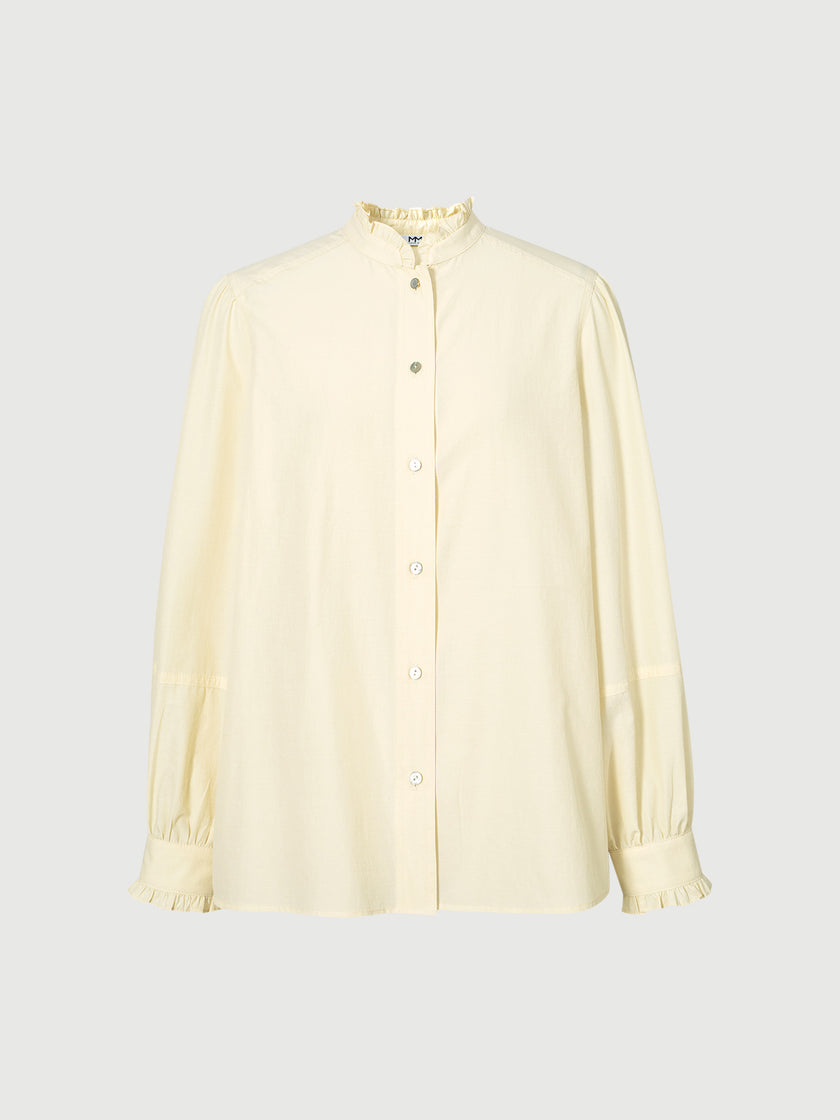 Chemisier Jaune Clair à Col Plissé