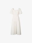 Women's Light Beige Square Neck Puff Sleeves Breathable Summer Dress