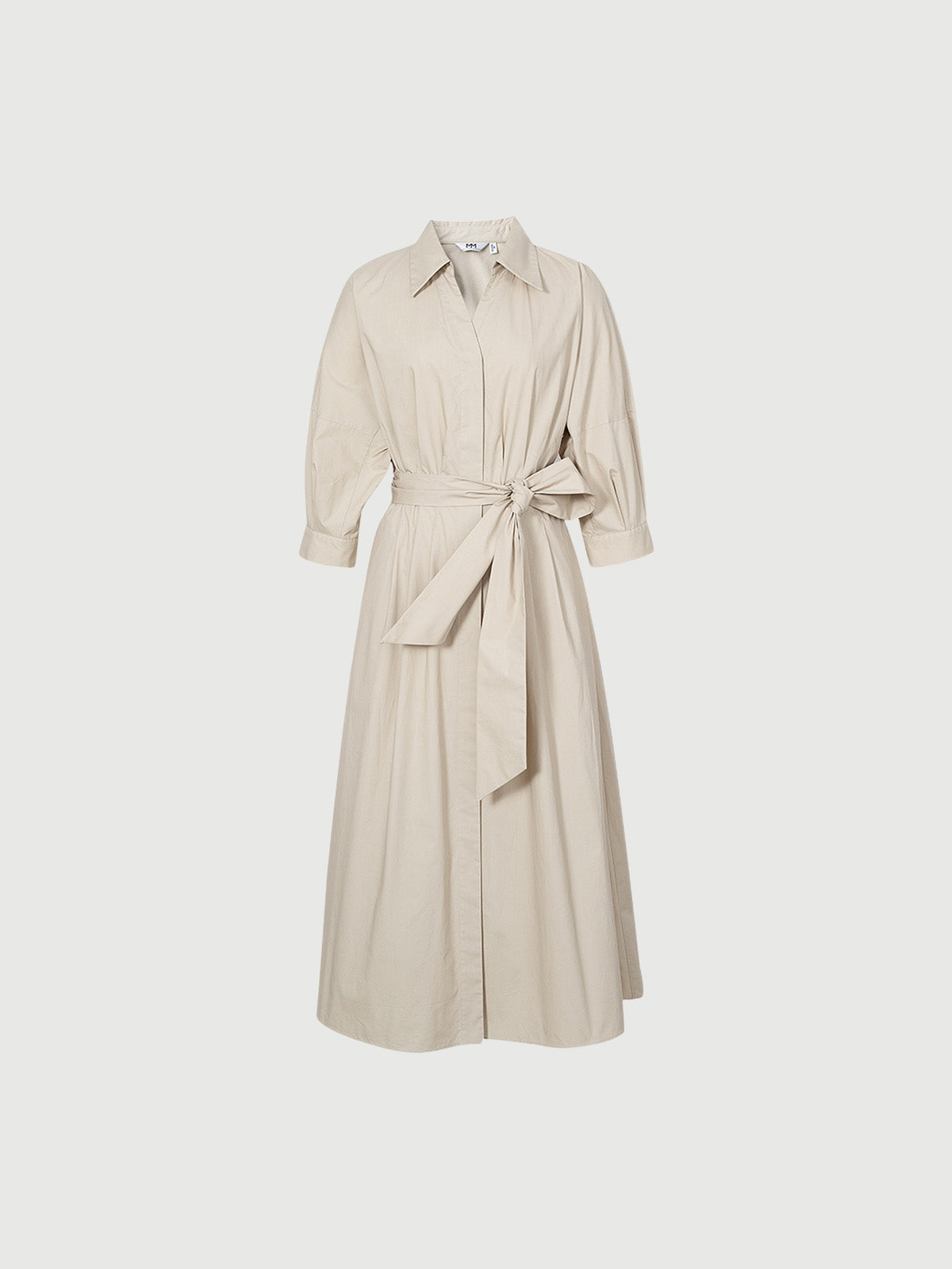 Beige cotton round neck dress