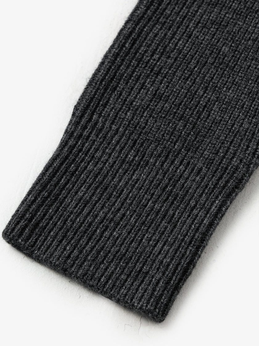 Women's Dark Gray Round Neck Long Sleeve Wool Dress