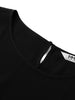 Black silk dress with puffed sleeves and boat neck