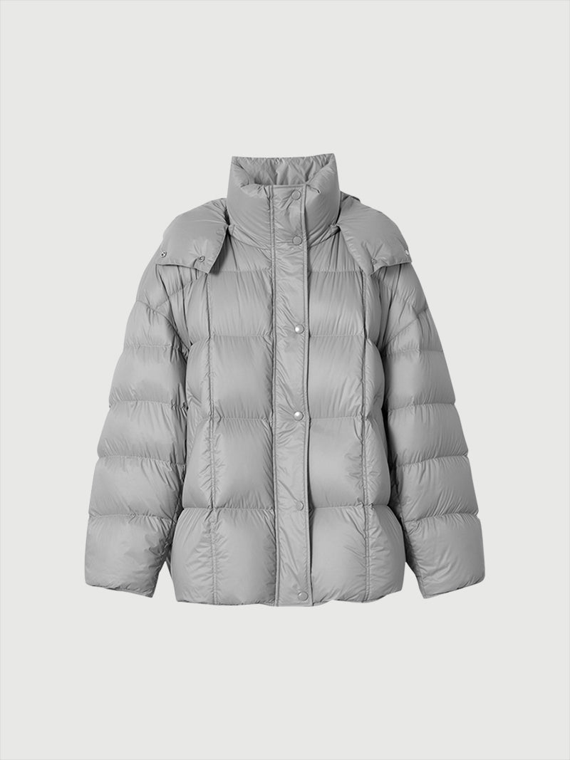 Women's Gray Goose Puffer Removable Hooded Jacket