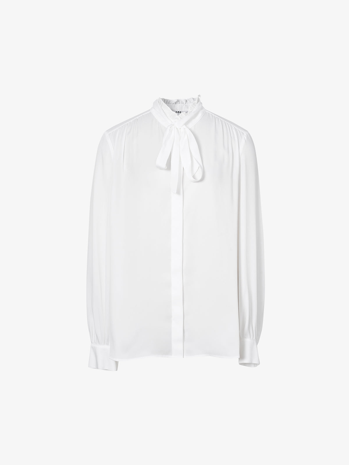 Women's White Tie Neck Long Sleeves Shirt