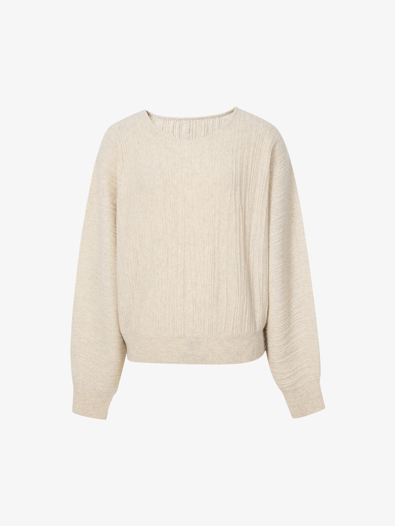 Pull en laine beige à col rond