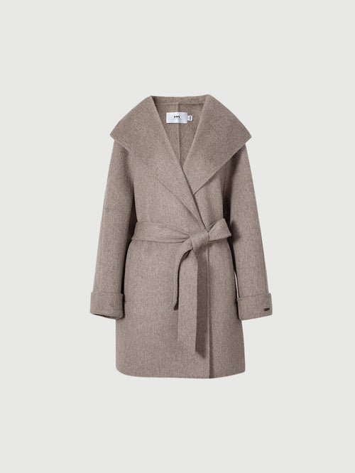 Charger l'image 1 dans la galerie. Women's Gray Camel Lapel Long Sleeves Wool Tie Belt Winter Coat