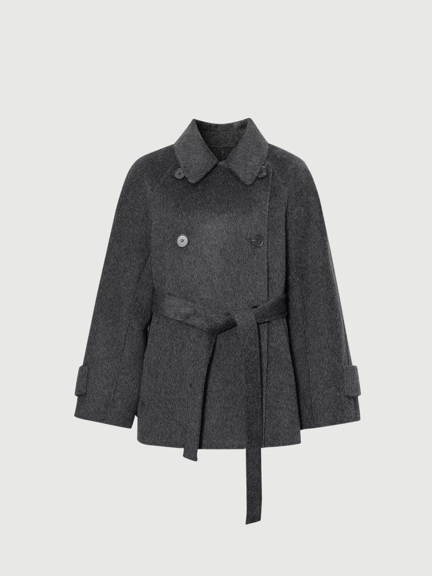 Wool-Mohair Double-Breasted Short Coat