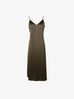 Women's Sandstone Brown V Neck Smooth Acetate Slip Dress