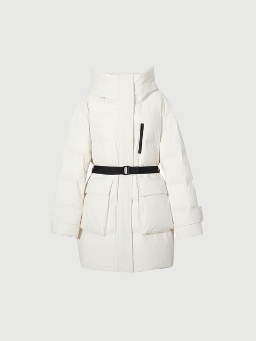 Load image 1 in gallery view. Women's White Waterproof Goose Mid-Length Puffer Jacket
