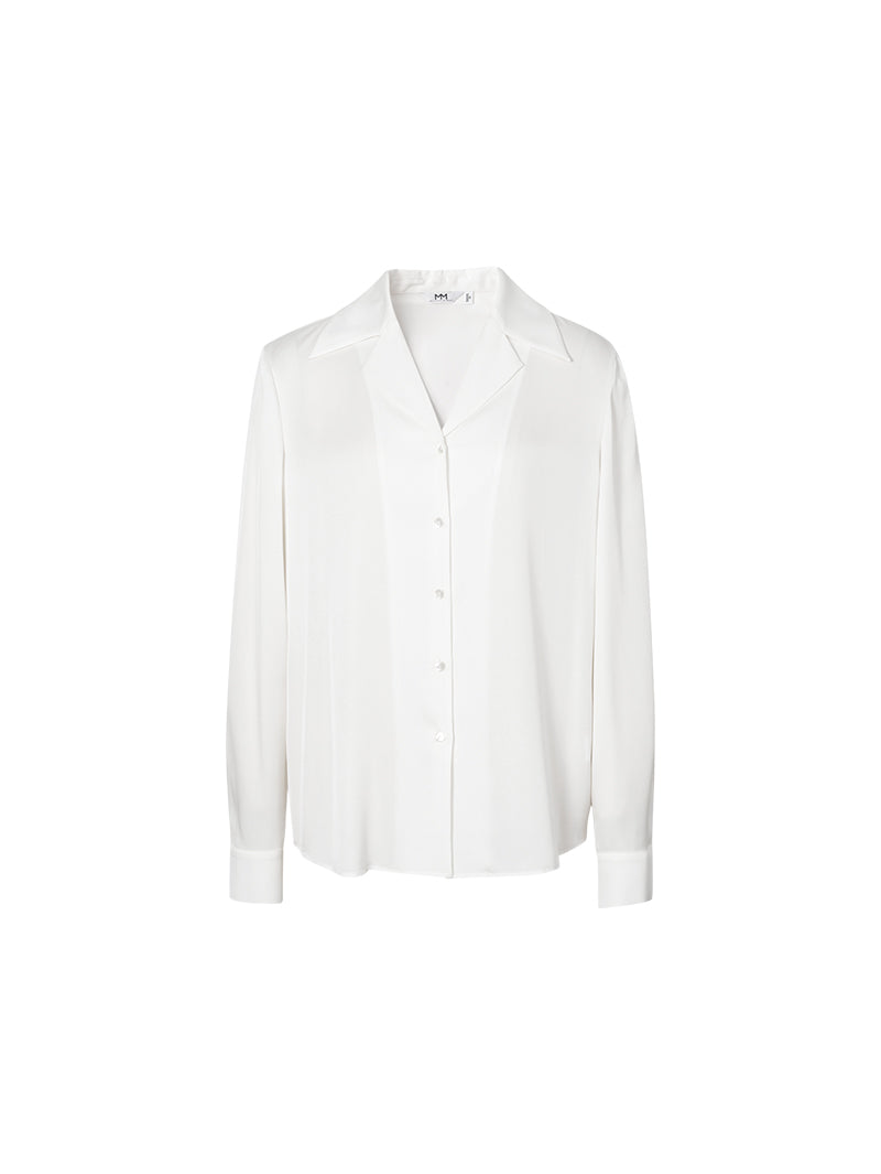 Women's White Notch Lapel Long Sleeves Silk Shirt