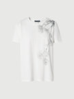 Women's Original White Round Neck Short Sleeves 100% Cotton Hand Drawn Pattern T-Shirt
