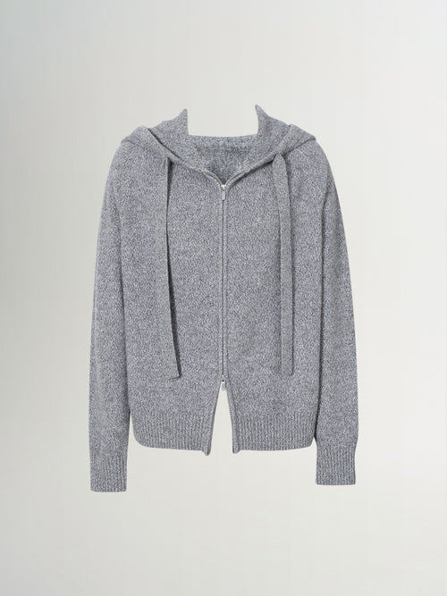 Load image 1 in gallery view. Women's Gray Zip Down 100% Cashmere Sweater Hoodie