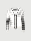 Women's White Black Stripes V Neck Button Down Knitwear Top