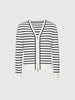 Women's White Black Stripes V Neck Button Down Knitwear Top