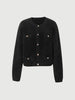 Black wool knit cardigan with round neck and buttons