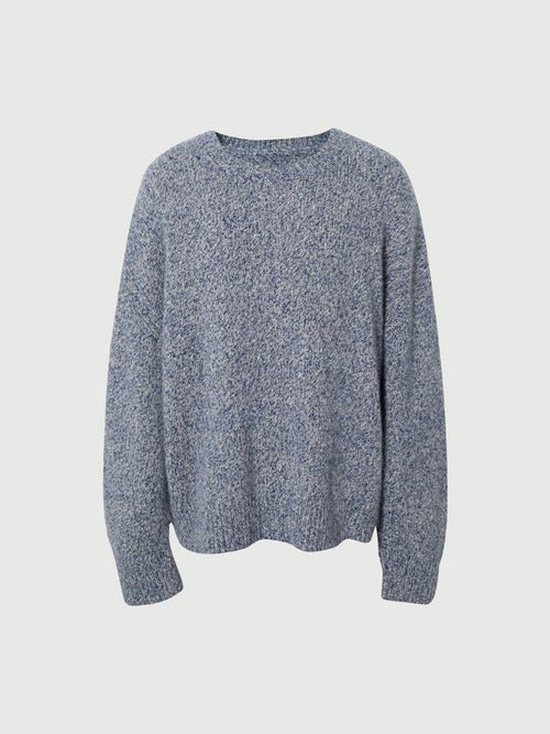 Load image 1 in gallery view. Floral Blue Crewneck Silk-Cashmere Sweater
