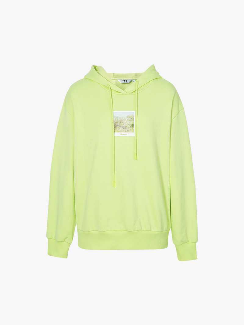 Women's Monet Collaboration Fluorescent Green Long Sleeve Knit Hooded Sweatershirt