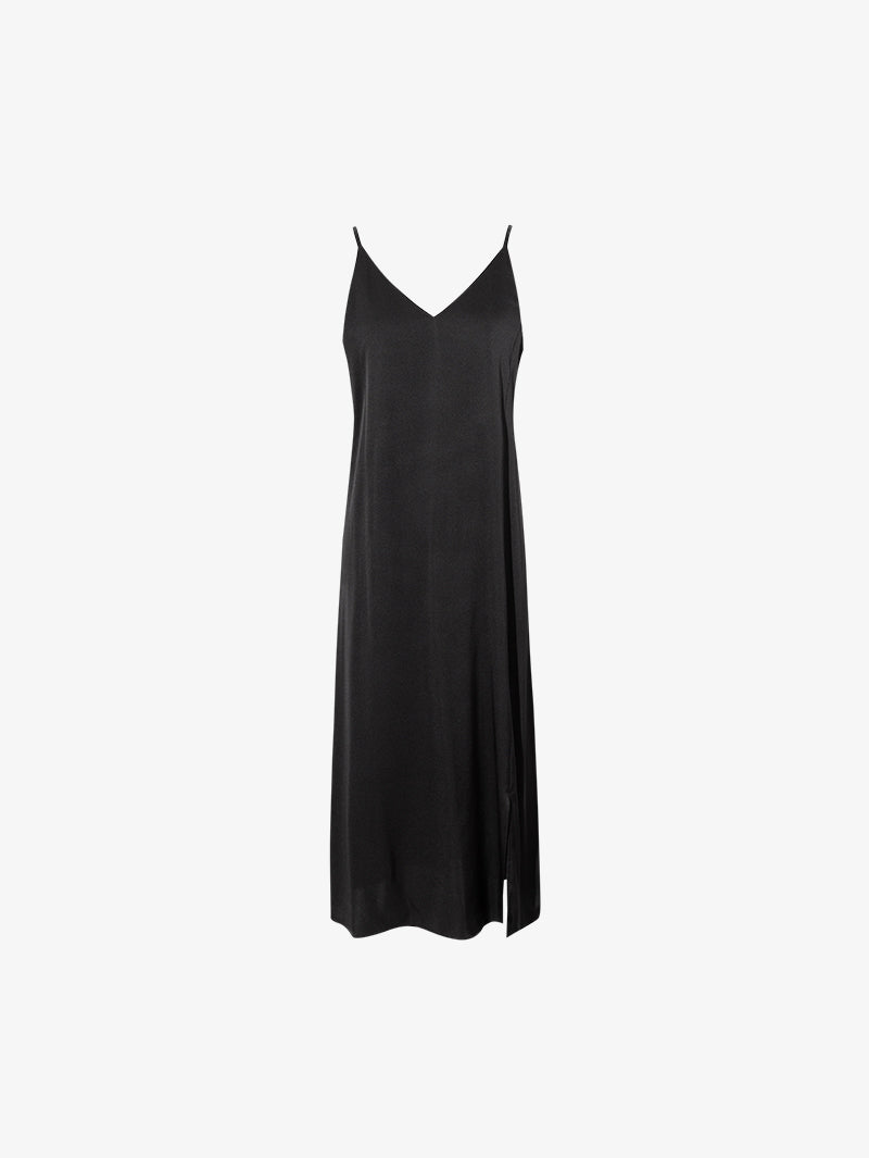 Women's Black V Neck Camisole Silk Dress